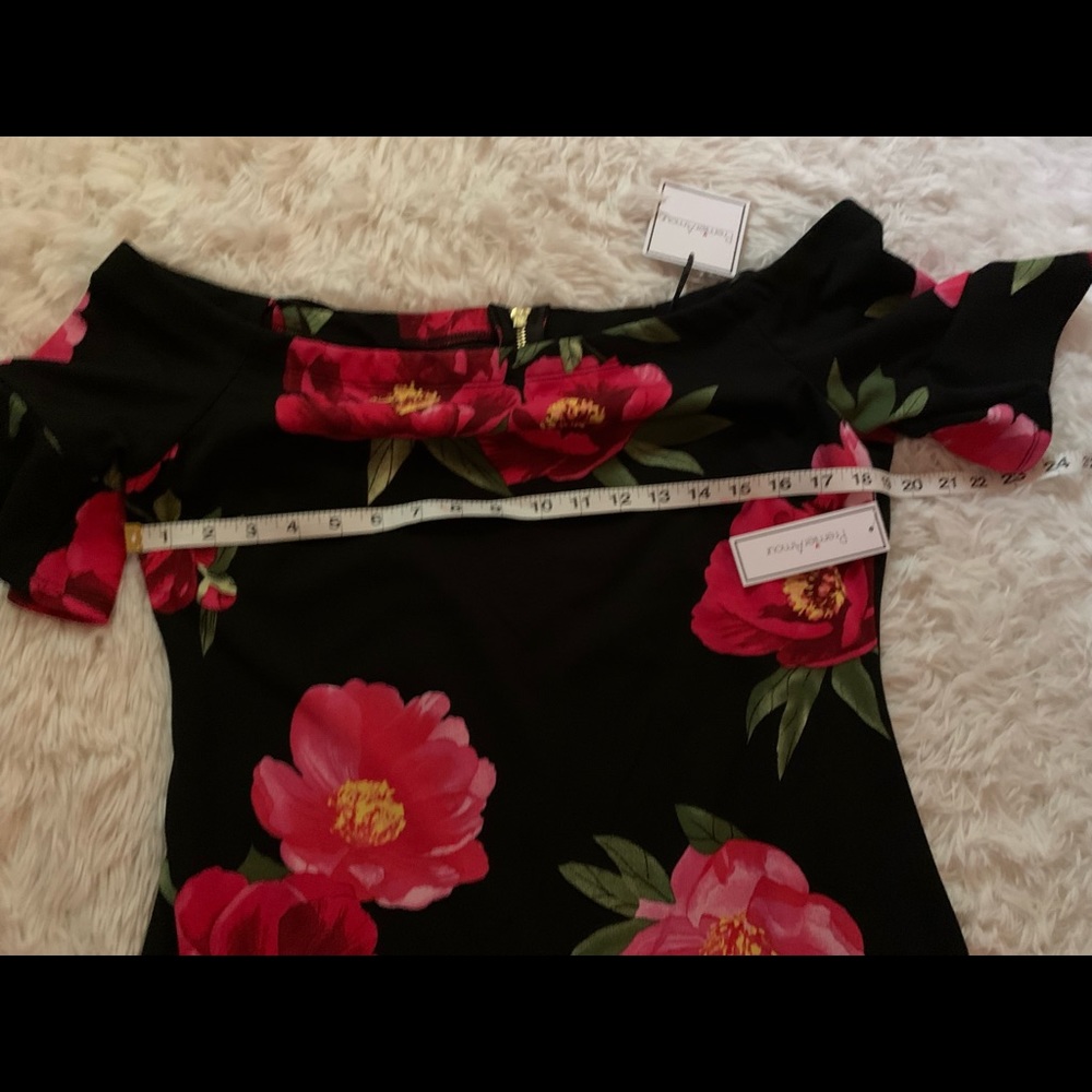 Off Shoulders Midi Black Floral Dress 16 - Picture 6 of 11